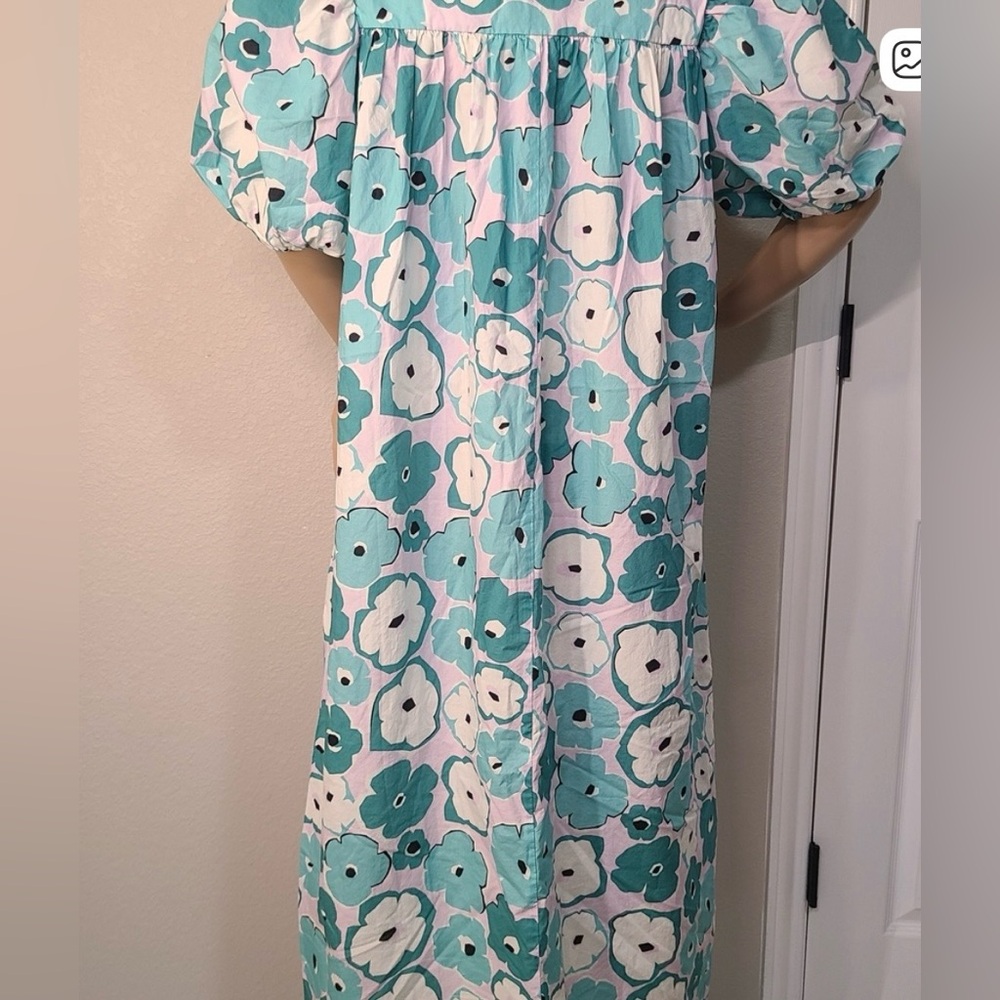 Pinch Floral Puff Sleeve Maxi Dress in Teal and White floral size large - Picture 4 of 13